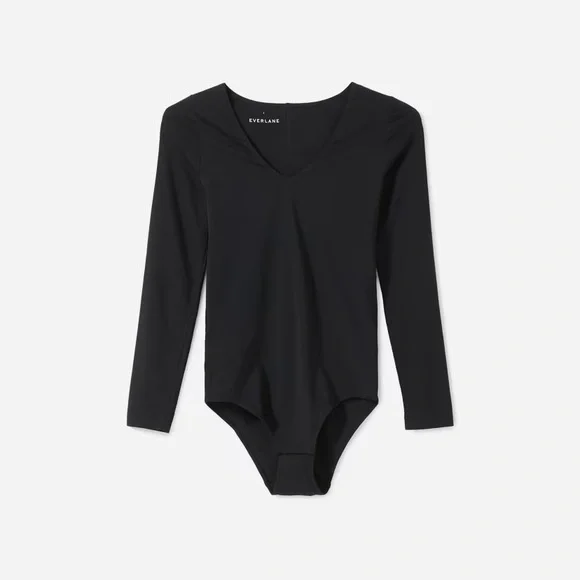Everlane The Long-Sleeve V-Neck Bodysuit Black Size XS NWOT - Picture 6 of 7